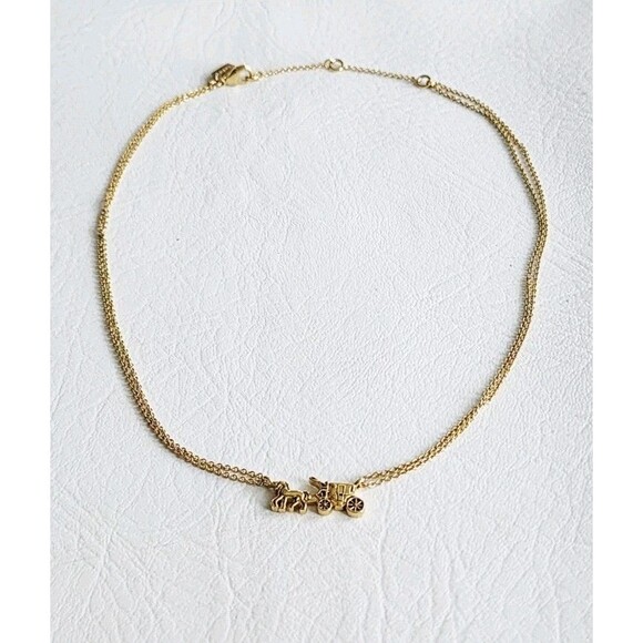 COACH Horse And Carriage Double Chain Necklace Gold Tone Signature Adjustable - Picture 1 of 5